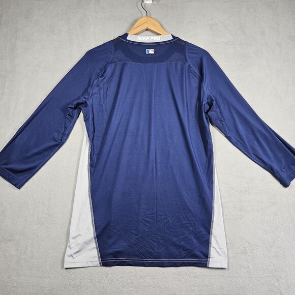 Nike Pro MLB Dri-Fit Shirt Mens Large Gray Blue 3/4 sleeve Under Shirt Raglan - Picture 6 of 11